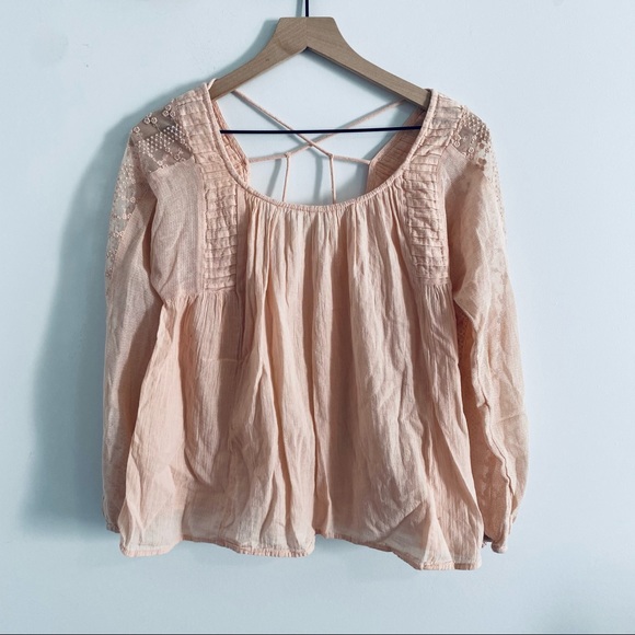 Lucky Brand Tops - Lucky Brand Pink Boho Peasant Blouse